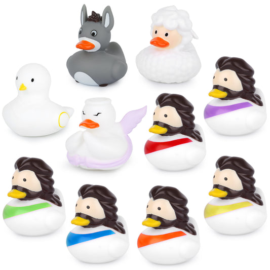 10PCS Rubber Ducks for Jeeps, Fun Jesus Rubber Ducks Sheep Donkey Angel Pigeon Christian Duck Toys, Bath Duckies Toy Gifts for Kids, Churches Christian Decoration Party Favors